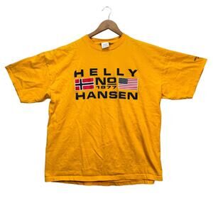 Vintage Helly Hansen Norway USA T-Shirt Yellow Rare Flags No 1877 Men's XL